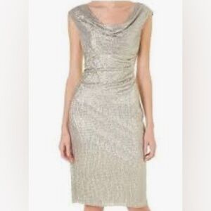 Connected Apparel Cowl Neck Elegant Silver Dress